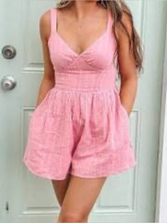 Dresses & Skirts - Women’s Pink Sleeveless Romper - Casual Summer Intimates